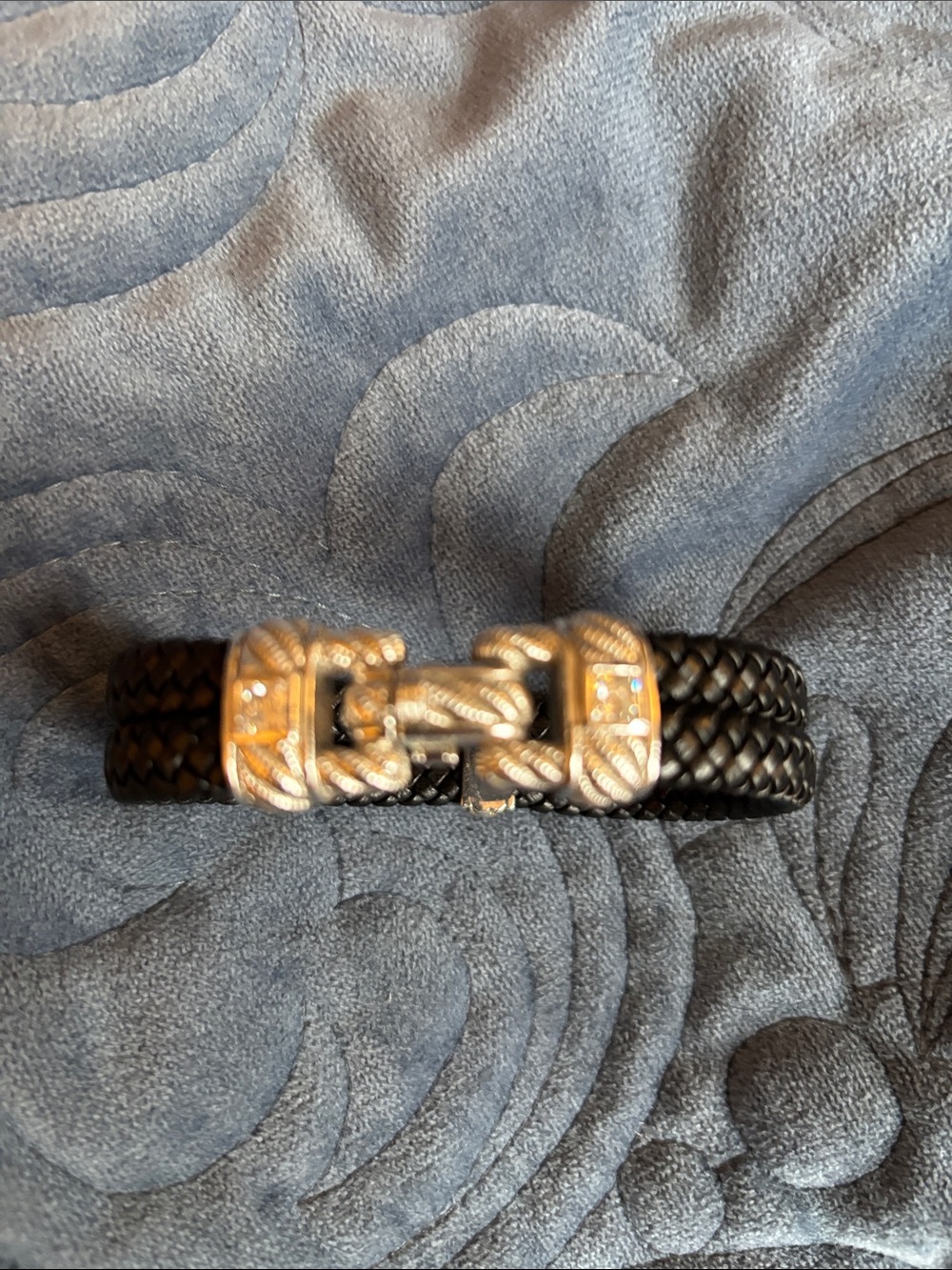 Judith Ripka Sterling Silver with CZ stones, Dbl. Strand Leather Braid Bracelet